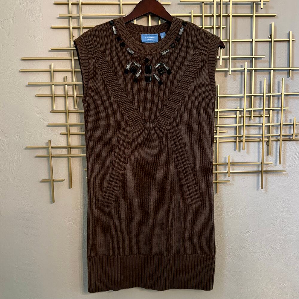 Simply Vera Vera Wang XS Taupe Brown Embellished Knit Sweater Dress